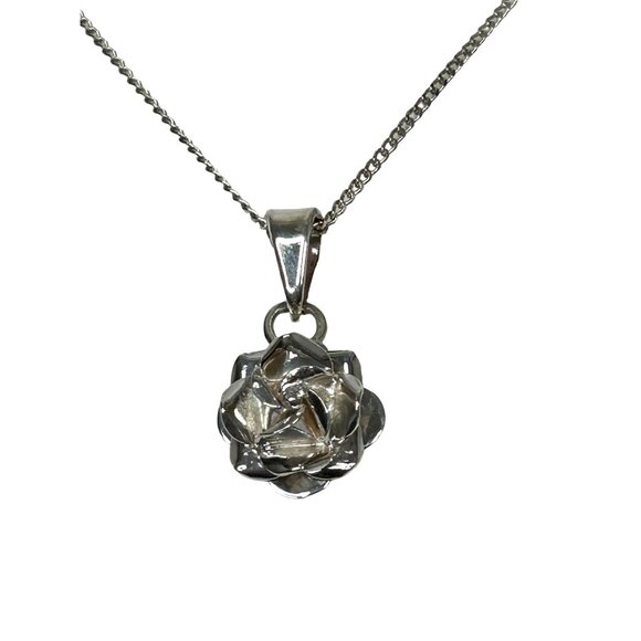 Women’s Rose Pendant Necklace Sterling Silver 925 Mexico Vintage Handmade 16” - Picture 1 of 8